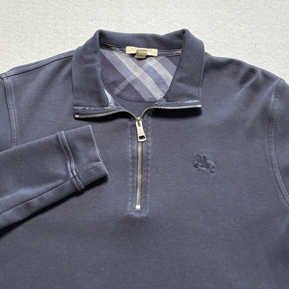Burberry Brit Sweatshirt Med Navy Blue 1/4 Zip Sweater Logo Pima Cotton Peru - Picture 1 of 7